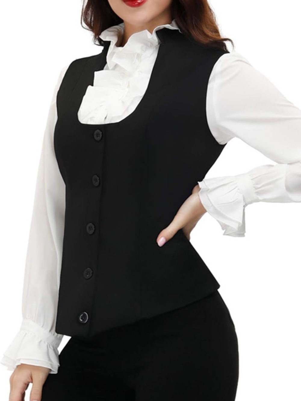 Kancy Kole Black Sleeveless Button Vest with Adjustable Fit Waist